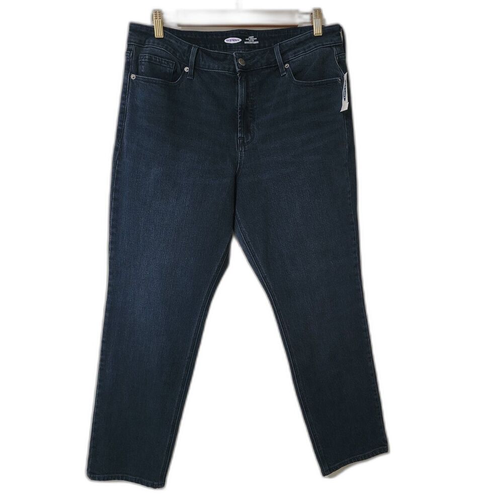 NWT Old Navy Audrey High Rise Power Slim Straight Jeans Blue Size 14 New